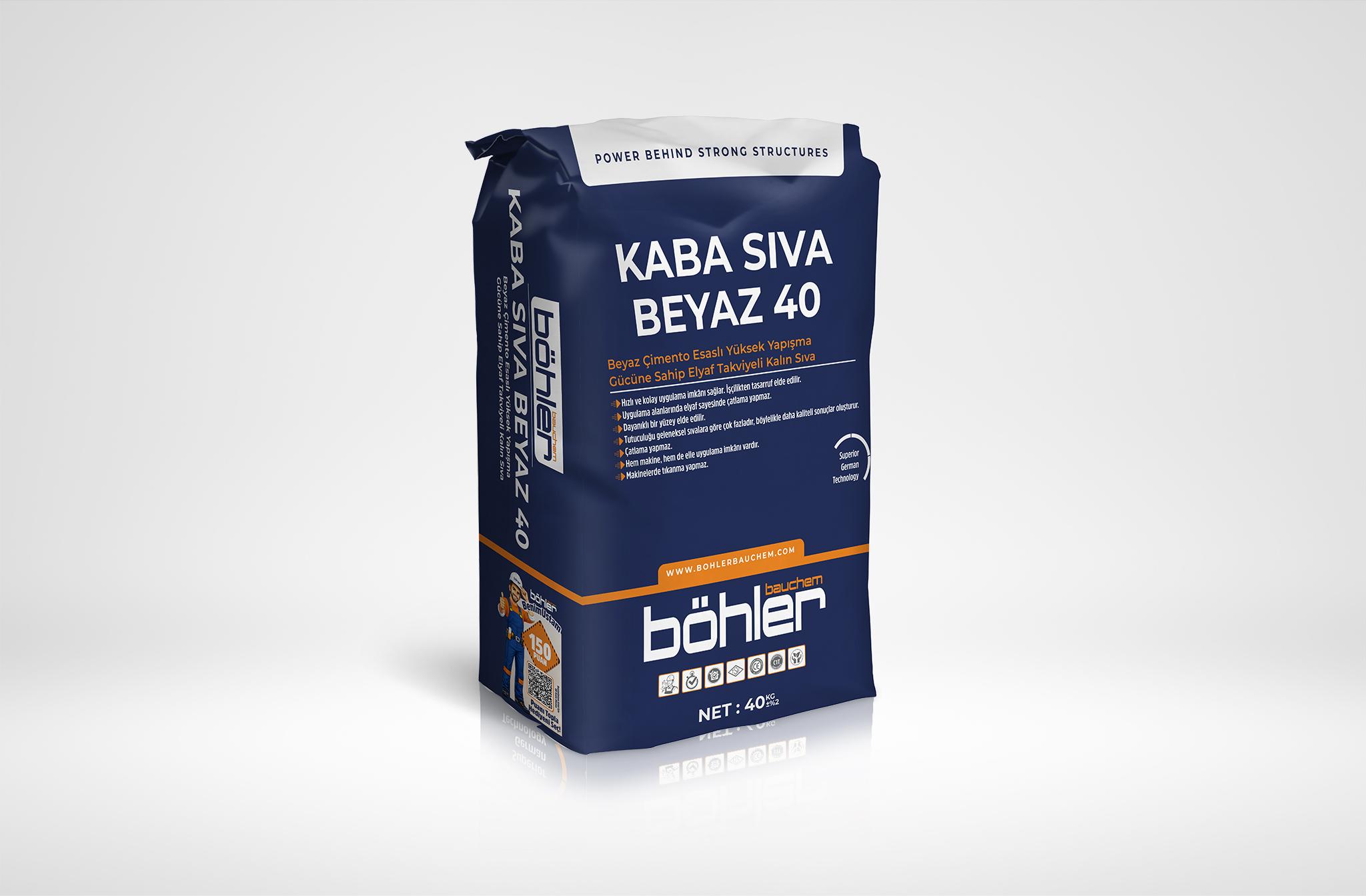 KABA SIVA BEYAZ 40 Beyaz Çimento Esaslı Yüksek Yapışma Gücüne Sahip Elyaf Takviyeli Kalın Sıva